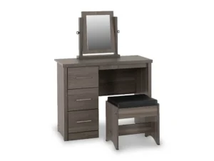 Seconique Lisbon Black Wood Grain 3 Drawer Dressing Table Set with Mirror