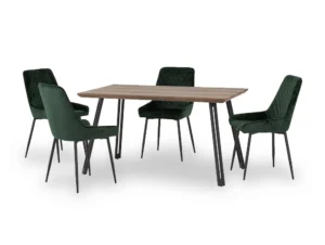 Seconique Quebec Oak Effect Dining Table and 4 Avery Green Velvet Chairs