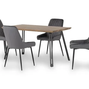 Seconique Quebec Oak Effect Dining Table and 4 Avery Grey Velvet Chairs