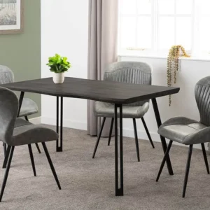Seconique Quebec Wave Black Wood Grain Dining Table and 4 Grey Chair Set