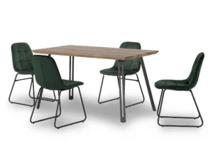 Seconique Quebec Oak Effect Dining Table and 4 Lukas Green Velvet Chairs