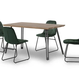 Seconique Quebec Oak Effect Dining Table and 4 Lukas Green Velvet Chairs