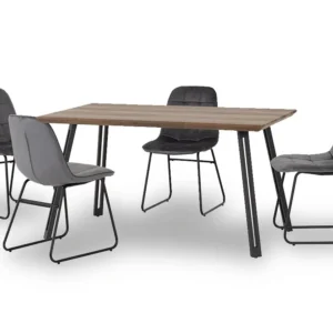 Seconique Quebec Oak Effect Dining Table and 4 Lukas Grey Velvet Chairs