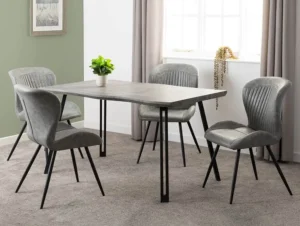 Seconique Quebec Wave Concrete Effect Dining Table and 4 Grey Chair Set