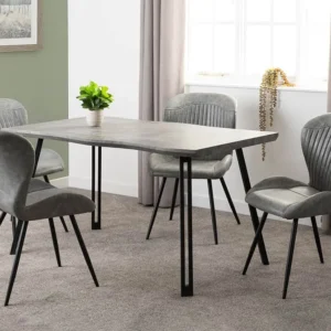 Seconique Quebec Wave Concrete Effect Dining Table and 4 Grey Chair Set