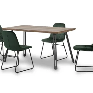 Seconique Quebec Wave Oak Effect Dining Table and 4 Lukas Green Velvet Chairs
