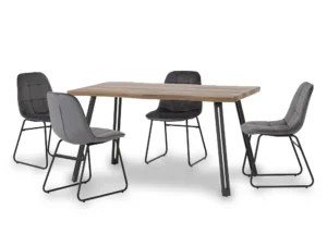 Seconique Quebec Wave Oak Effect Dining Table and 4 Lukas Grey Velvet Chairs