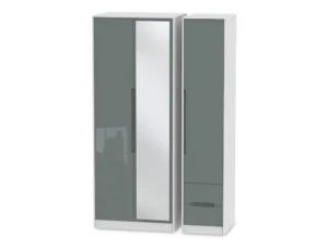 Welcome Monaco Gloss 3 Door 2 Small Drawer Tall Mirrored Triple Wardrobe (Assembled)