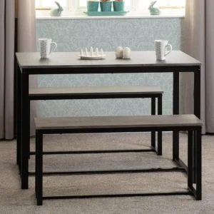 Seconique Lincoln Stone Effect Dining Table and 2 Bench Set