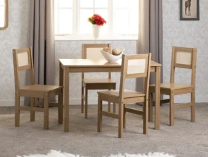 Seconique Santana Rattan and Light Oak Dining Table and 4 Chairs