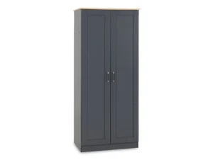 Seconique Portland Grey and Oak 2 Door Double Wardrobe