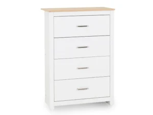 Seconique Portland White and Oak 4 Drawer Chest of Drawers