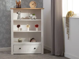 Seconique Panama White and Waxed Pine 1 Drawer Bookcase
