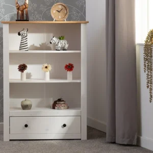 Seconique Panama White and Waxed Pine 1 Drawer Bookcase