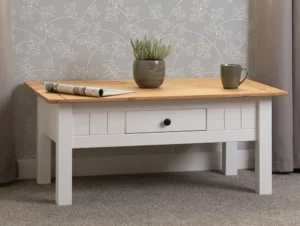Seconique Panama White and Waxed Pine 1 Drawer Coffee Table