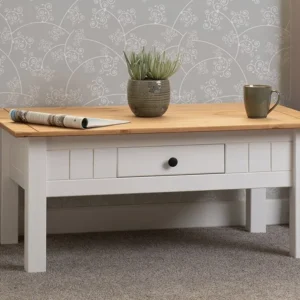 Seconique Panama White and Waxed Pine 1 Drawer Coffee Table