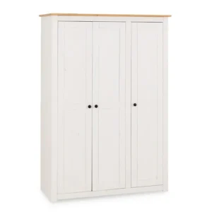 Seconique Panama White and Waxed Pine 3 Door Wardrobe