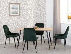 Seconique Hamilton 140cm Dining Table with 4 Avery Green Velvet Dining Chairs