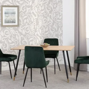 Seconique Hamilton 140cm Dining Table with 4 Avery Green Velvet Dining Chairs