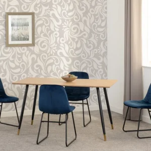 Seconique Hamilton 140cm Dining Table with 4 Lukas Blue Velvet Dining Chairs