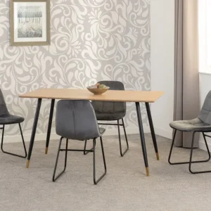 Seconique Hamilton 140cm Dining Table with 4 Lukas Grey Velvet Dining Chairs