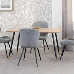 Seconique Hamilton 140cm Dining Table with 4 Quebec Grey Faux Leather Chairs
