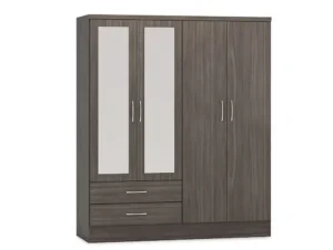 Seconique Nevada Black 4 Door 2 Drawer Mirrored Wardrobe