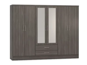 Seconique Nevada Black 6 Door 2 Drawer Mirrored Wardrobe