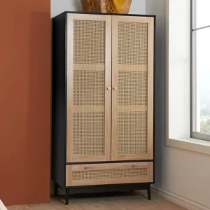 Birlea Croxley Rattan and Black 2 Door 1 Drawer Wardrobe