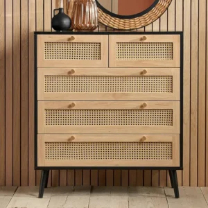 Birlea Croxley Rattan and Black 3+2 Drawer Chest of Drawers