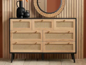 Birlea Croxley Rattan and Black 7 Drawer Chest of Drawers