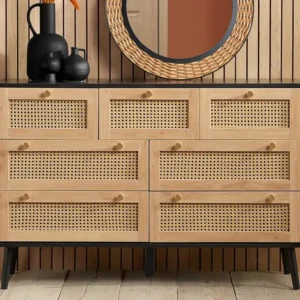 Birlea Croxley Rattan and Black 7 Drawer Chest of Drawers