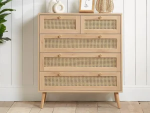 Birlea Croxley Rattan and Oak 3+2 Drawer Chest of Drawers