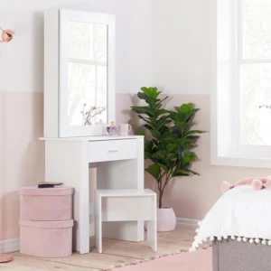 Birlea Evelyn White 1 Drawer Storage Dressing Table and Stool