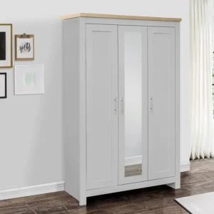 Birlea Highgate Grey and Oak 3 Door Mirrored Wardrobe