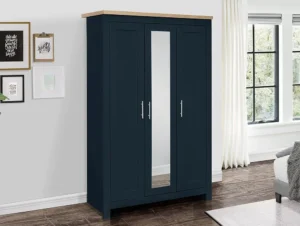 Birlea Highgate Navy and Oak 3 Door Mirrored Wardrobe
