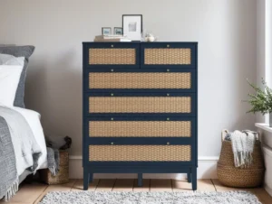 LPD Bordeaux Rattan and Blue 4+2 Drawer Chest of Drawers