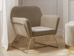 LPD Charles Beige Velvet Fabric Armchair
