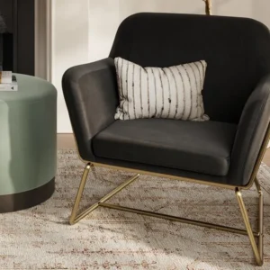 LPD Charles Black Velvet Fabric Armchair
