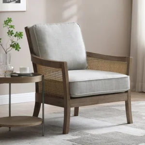 Kyoto Cecilia Rattan and Grey Fabric Accent Chair