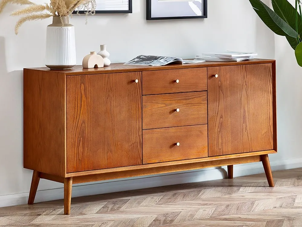 Julian Bowen Lowry Cherry Ash 2 Door 3 Drawer Sideboard