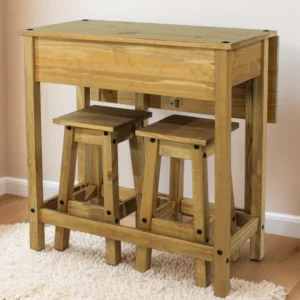 Core Corona Pine Breakfast Drop Leaf Table and 2 Stools Set
