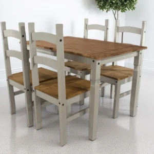 Core Corona Grey and Waxed Pine Rectangular Dining Table and 4 Chair Set