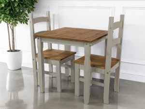 Core Corona Grey and Waxed Pine Square Dining Table and 2 Chair Set
