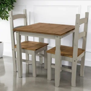 Core Corona Grey and Waxed Pine Square Dining Table and 2 Chair Set
