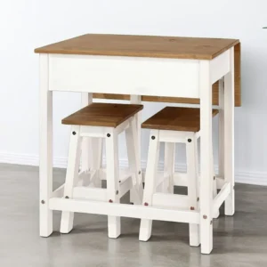 Core Corona White and Pine Breakfast Drop Leaf Table and 2 Stools Set