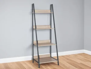 Core Loft Home Office Ladder Bookcase Unit with Oak Effect and Grey Metal Frames