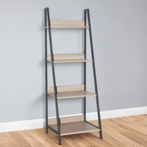 Core Loft Home Office Ladder Bookcase Unit with Oak Effect and Grey Metal Frames