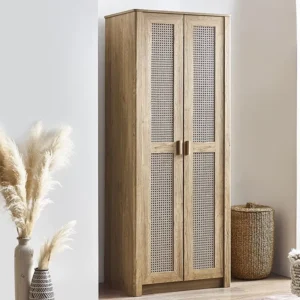 Julian Bowen Sydney Oak and Rattan Effect 2 Door Wardrobe