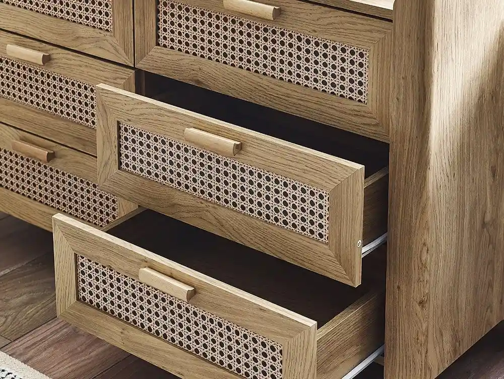 Julian Bowen Sydney Oak and Rattan Effect 3+3 Drawer Chest of Drawers - Image 3
